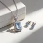 sky blue cubic zirconia square pendant necklace & earring set