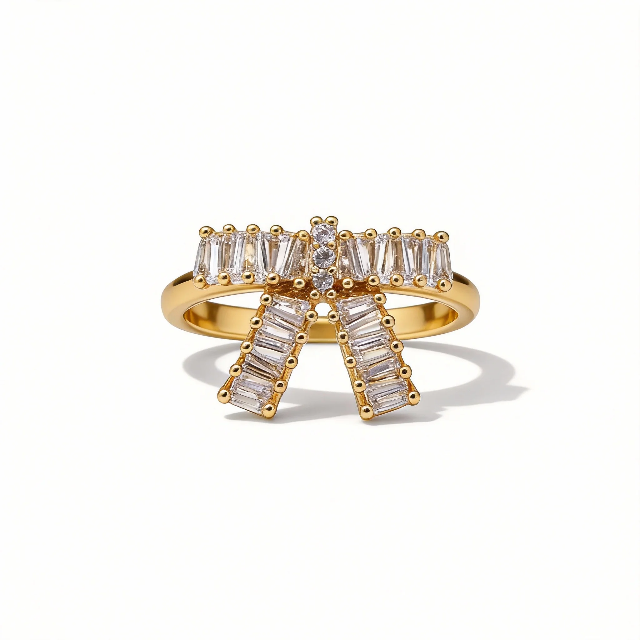 18k gold plated full pave baguette cz bow jewelry 3 piece set