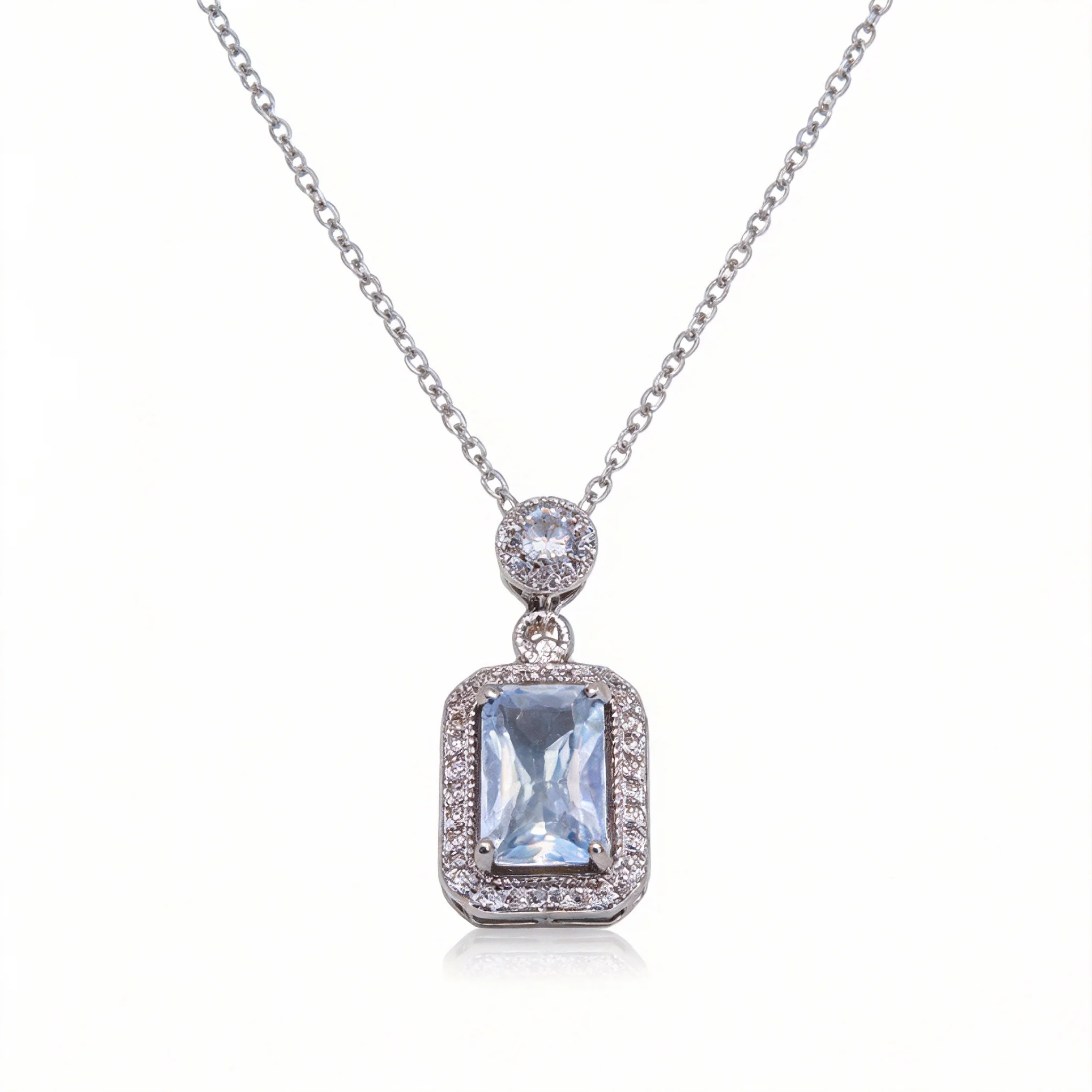 sky blue cubic zirconia square pendant necklace & earring set