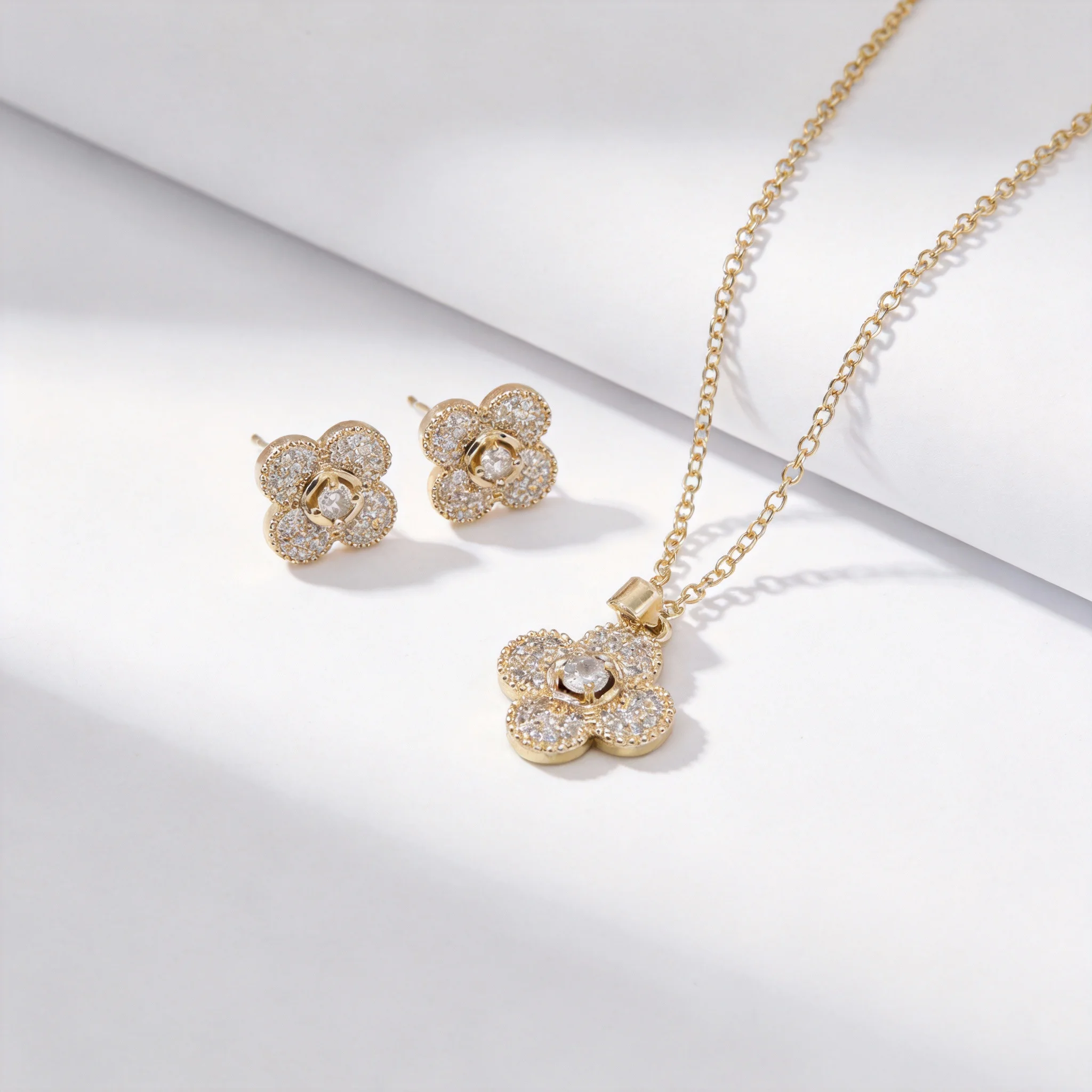 clover full pave cz jewelry set