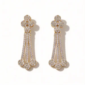 18k gold plated full pave cz tassel drop earrings