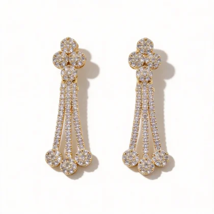 18k gold plated full pave cz tassel drop earrings