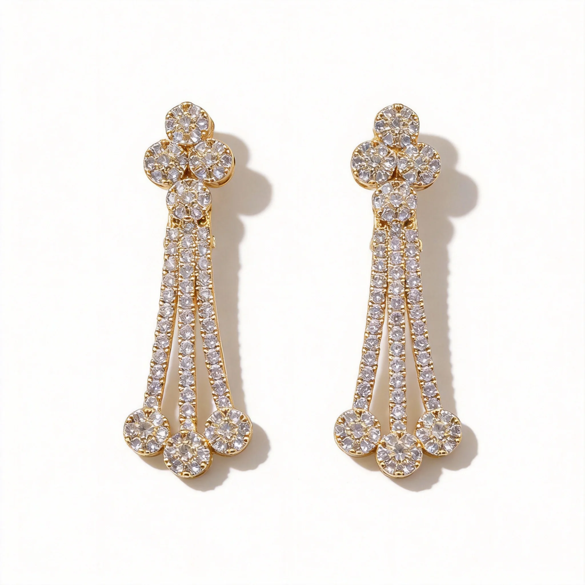 18k gold plated full pave cz tassel drop earrings
