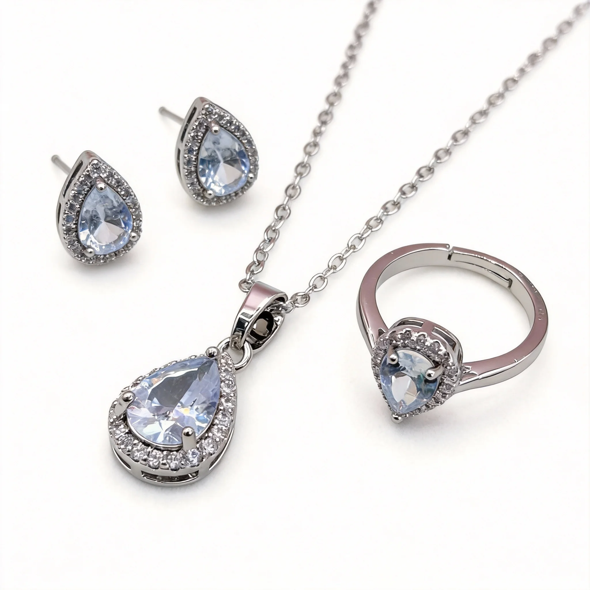 teardrop sky blue cz jewelry 3 piece set