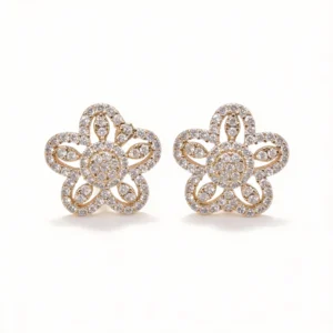 18k gold plated pave cz hollow floral stud earrings