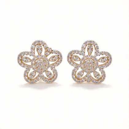 18k gold plated pave cz hollow floral stud earrings